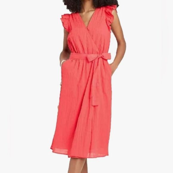 a new day Dresses & Skirts - A New Day Women's Pink Coral Ruffle Short Sleeve MIDI Dress Size Medium
